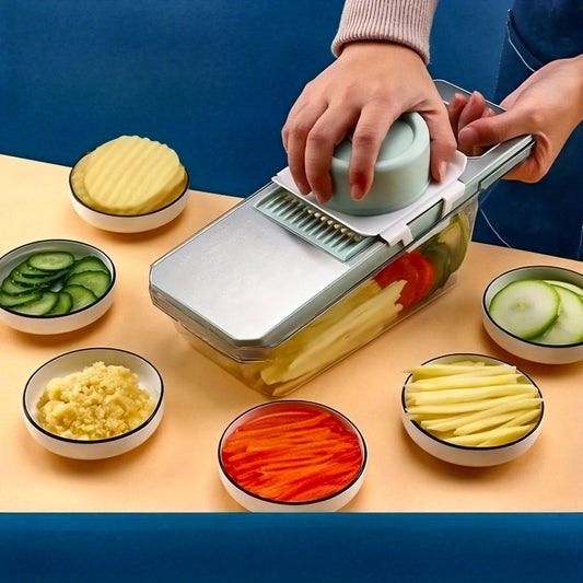 7pcs Stainless Steel Multifunctional Vegetable Slicer and Grater Set, Interchangeable Blades, Manual Kitchen Gadget Tool Kit for Potatoes, Carrots, Cucumbers