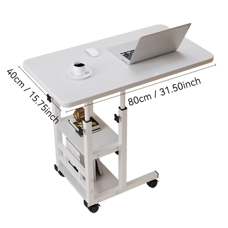 Under 3.2 Cubic Feet Closed Storage Adjustable Height Overbed Table, Wooden Mobile Desk with Storage Shelves, No Electricity Required, Weather-Independent, Less Than 27 Inches Tall, for Home, Bedroom, Dorm, Laptop Stand, Desk & Drawer Organizer