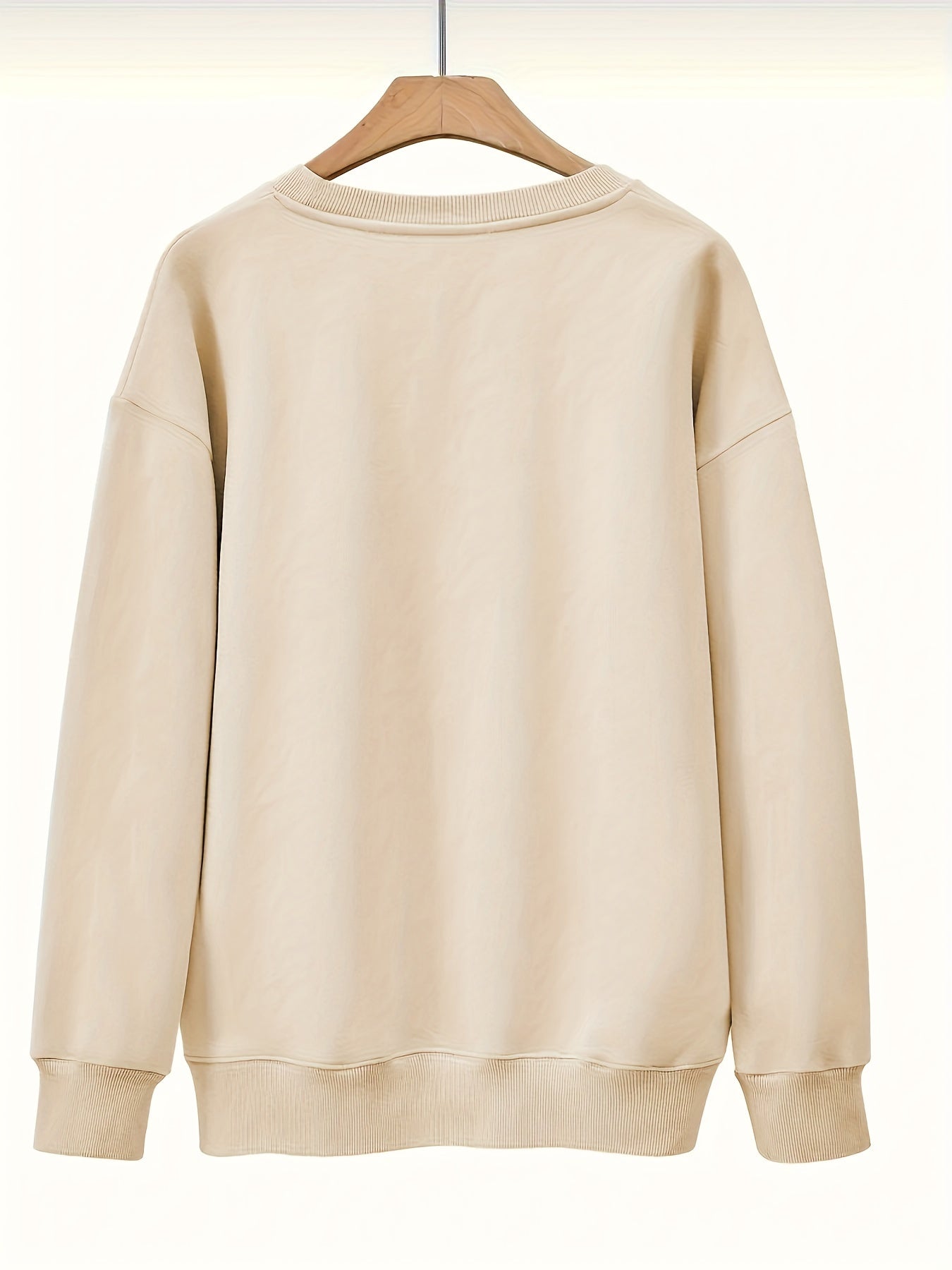 Women's Casual Long Sleeve Round Neck Sweatshirt - Cute Cartoon Cow Print Pullover, Cozy Beige Fall Winter Top, Machine Washable Regular Fit, Autumn Apparel, Comfortable Wear