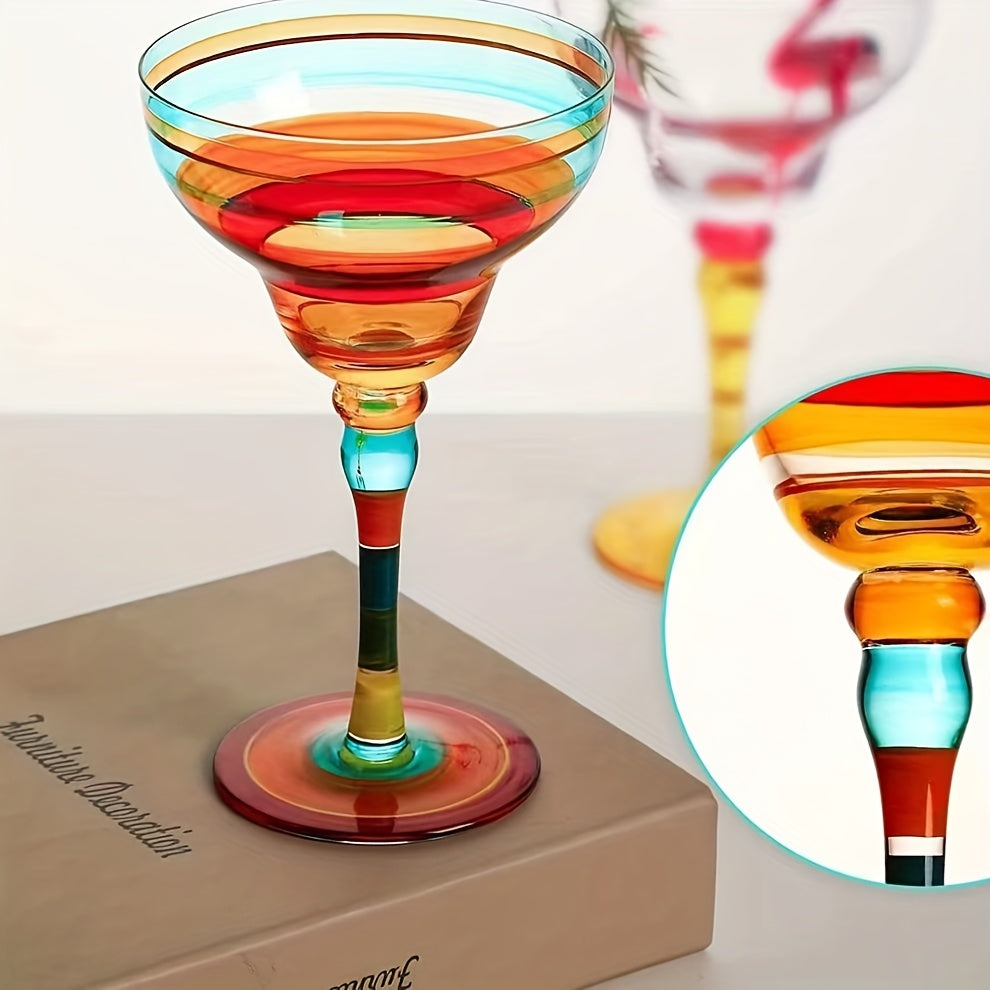 [Hand-Painted Margarita Glasses] Colorful Hand-Painted Margarita Glasses | Unique Floral & Geometric Design Cocktail Goblets for Home Bars | Hand Wash Only