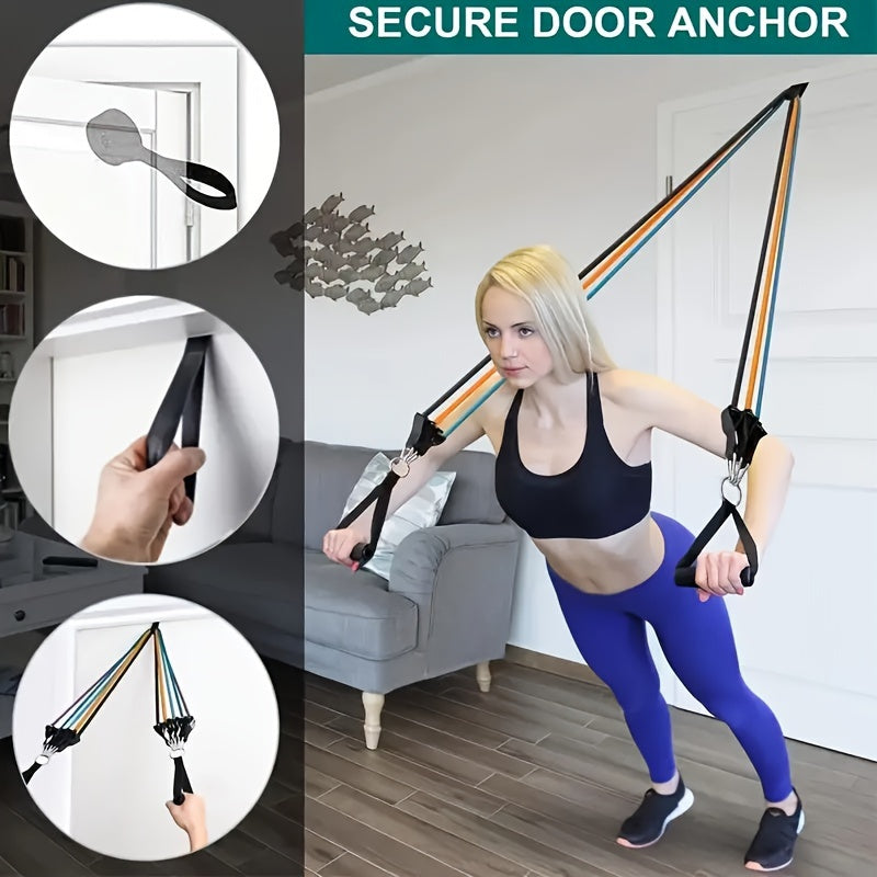 11pcs/set TPE Resistance Bands Set, Resistance Bands, Legs Ankle Straps, Exercise Bands, Workout Bands, For Home Gym, Fitness, Yoga & Pilates