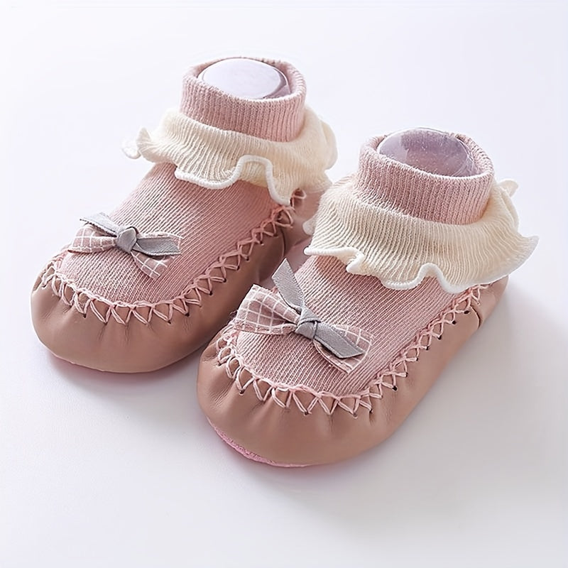 Spring And Autumn Cartoon Baby Leather Bottom Socks, Baby Toddler Floor Socks, Bowknot Non-slip Children's Soft Bottom Shoes Socks