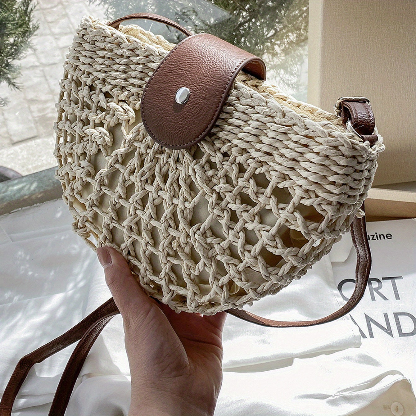 Women's Minimalist Crossbody Bag, Trendy Straw Shoulder Bag, All-Match Bag For Beach
