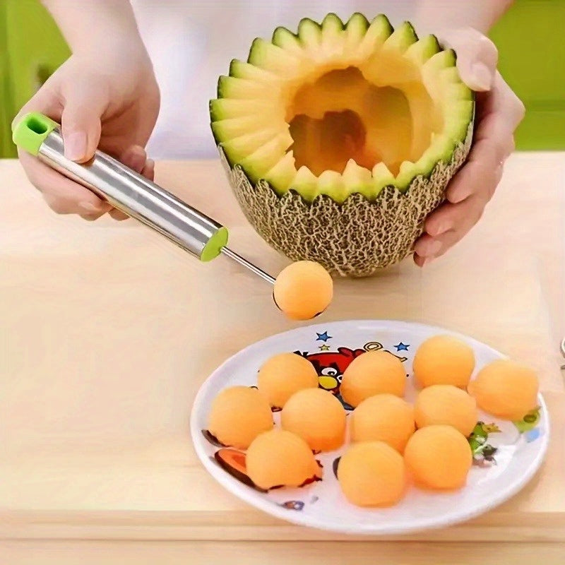 1pc Stainless Steel Watermelon Scoop - Multi-Purpose Fruit Cutter with Long Handle, Ice Cream Scoop, Baking Utensil, Decorative Food Scoop for Kitchen Tools
