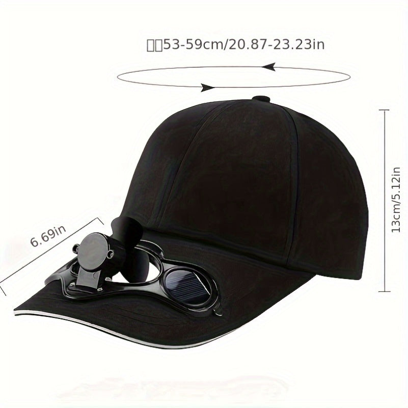 [Solar Powered] Solar-Powered Fan Baseball Cap | Black, Breathable & Comfortable | Summer Hat with Integrated Fan | Outdoor Sports & Travel | Durable Headgear | Without Battery