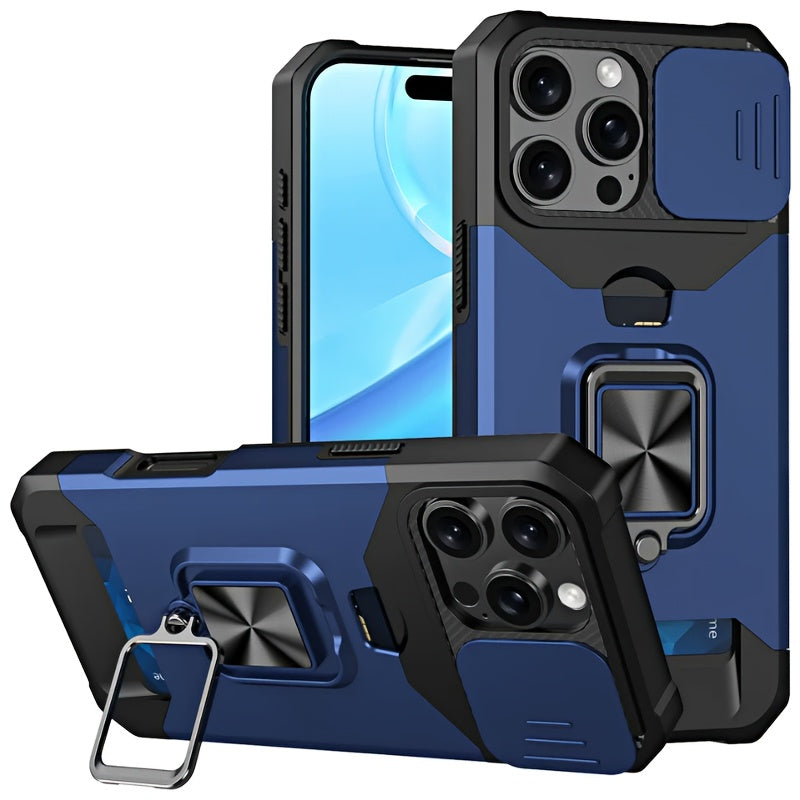 [1pc Heavy-Duty Phone Case] Heavy-Duty Shockproof Phone Case with a Metal Stand And Card Slot, Compatible with Iphone 16 Pro Max, 15 Pro Max, 14 Pro Max, And 13 Pro Max.