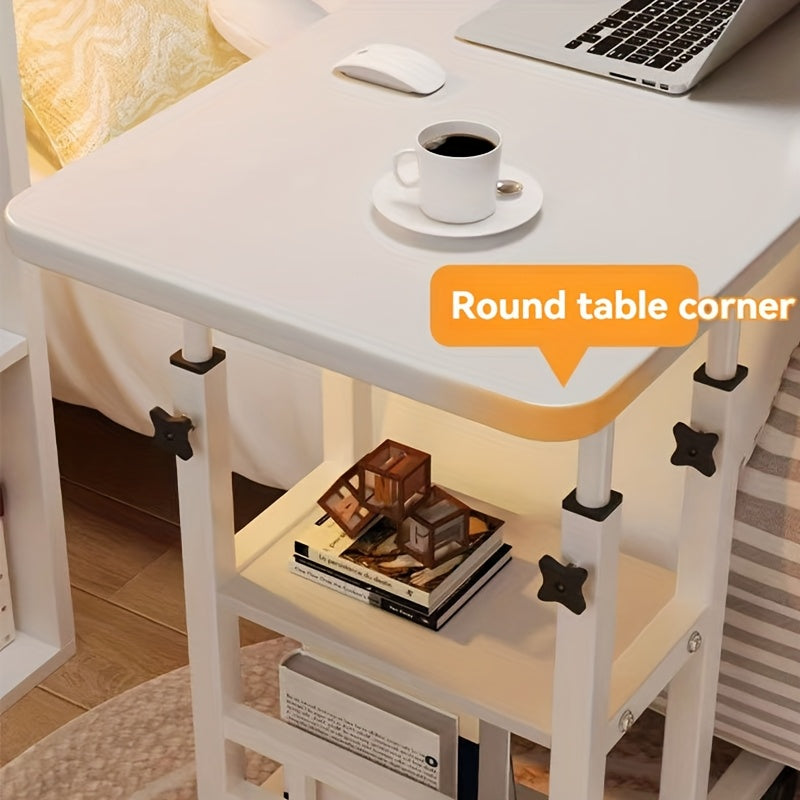 Under 3.2 Cubic Feet Closed Storage Adjustable Height Overbed Table, Wooden Mobile Desk with Storage Shelves, No Electricity Required, Weather-Independent, Less Than 27 Inches Tall, for Home, Bedroom, Dorm, Laptop Stand, Desk & Drawer Organizer