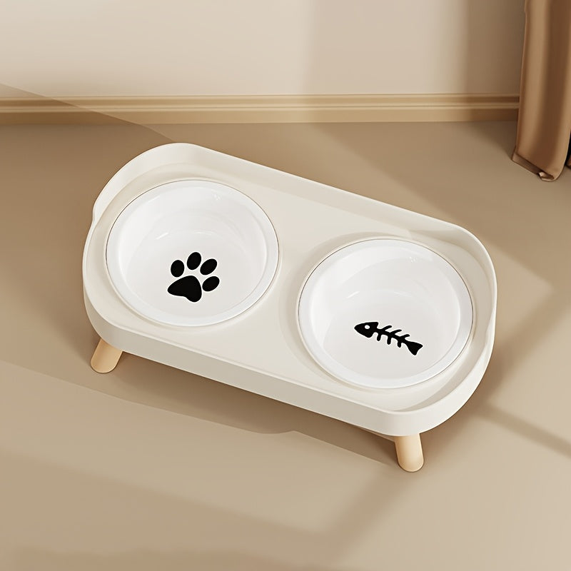 [Elevated Feeder] Elevated Double Bowl Feeder | Featuring Water And Feeding Integration Design, Available in Plastic, Stainless Steel, And Ceramic in Various Colors, Perfect for Cats And Dogs