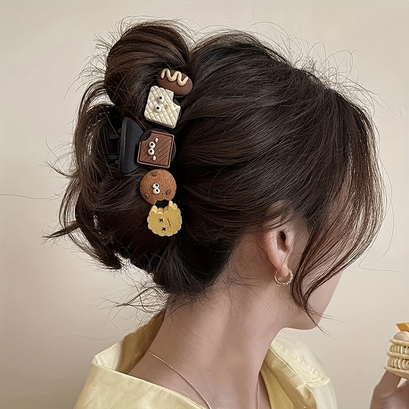 [4pcs Hair Clips] 4pcs Elegant Hair Claw Clips | Chic Wavy Design with Faux Pearl & Color Accents, Non-Slip Shark Clips for Thick Hair
