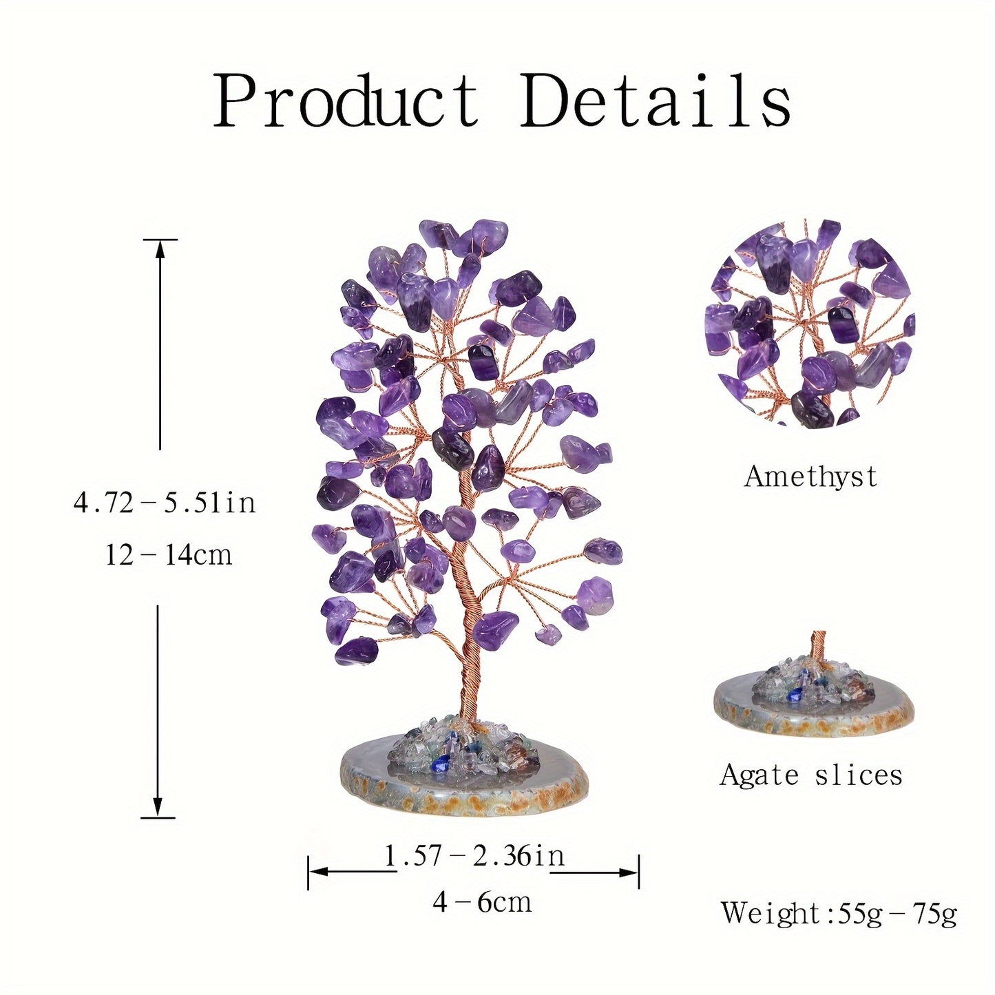 Natural Amethyst Tree of Life, Crystal Tree with Agate Base, Handmade Gemstone Tree Desktop Decoration, Lucky Money Tree Bonsai, Home Decoration, Spiritual and Mysterious Gift