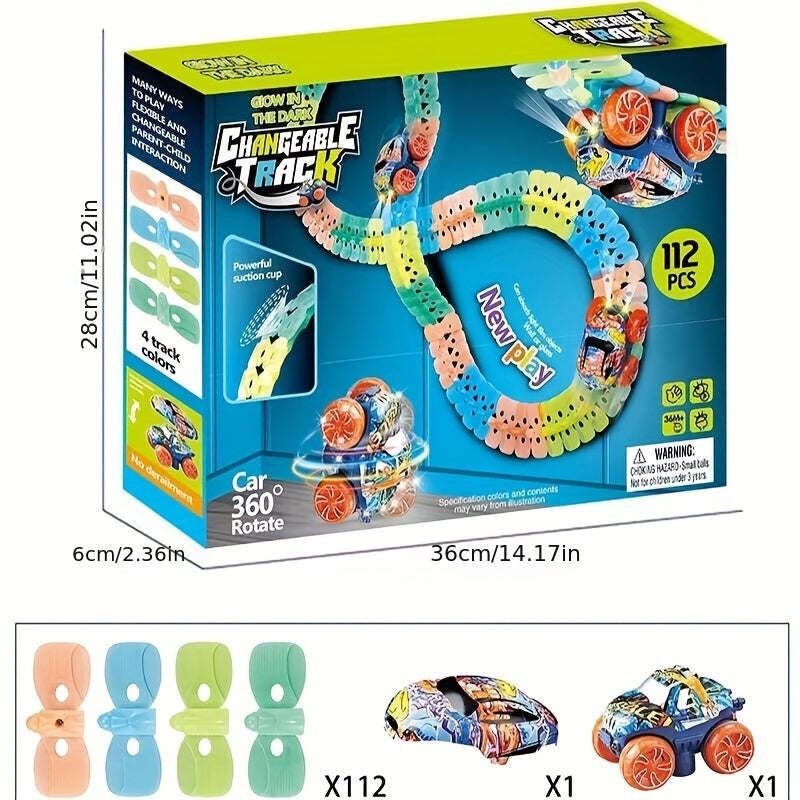 1 Set Race Track Car Toy, Rail Car Game Set, for Boys And Girls, Colorful Luminous Hangable Electric Rail Cars, Birthday Gifts, for Fun At Christmas Parties (without battery) as Halloween Gift for winter