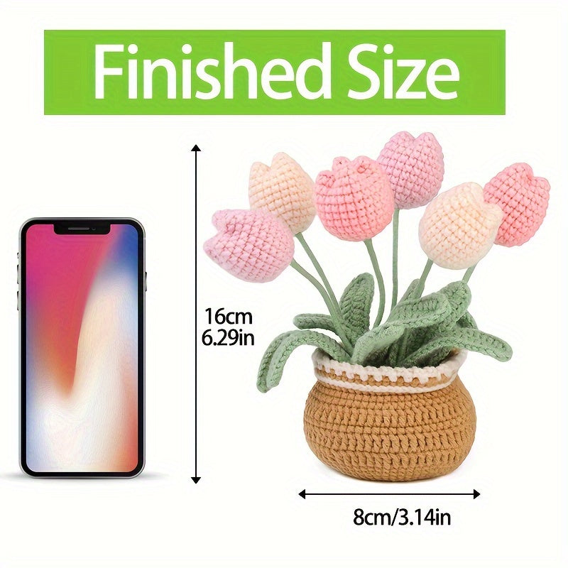 Tulip Crochet Kit Including 6 Colors of Yarn,2 X Crochet Hook,5 X Stitch Markers,1X Instructions,1 X Blunt Head Large Eye Needle,1 X Filled,7 X Iron Wires,1Xbundle of Fine Silver Wire, DIY Knitting Crochet
