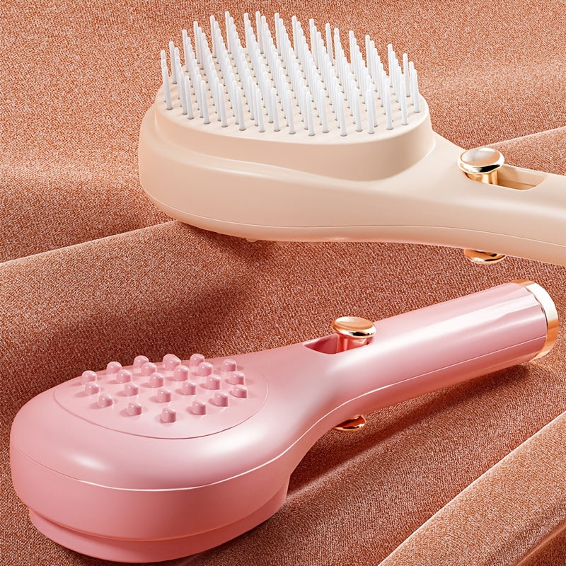 Telescopic Massage Comb for Hair & Scalp - Portable Foldable Hairbrush with Rubber Bristles & ABS Handle - Travel-Friendly Scalp Massager for Men & Women - Soft Pink & White Design, Hair Massager