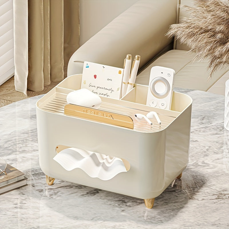 1pc, Multifunctional Desk Organizer, Tissue Box, Remote Control And Miscellaneous Storage Box, Plastic Desktop Tissue Holder