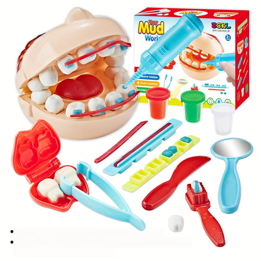 [Educational Dentist Playset] Educational Dentist Playset Modeling Clay Accessories Set for Youngsters, 3 years old, with Various Plastic Molds and Tools, Perfect for Winter, New Year