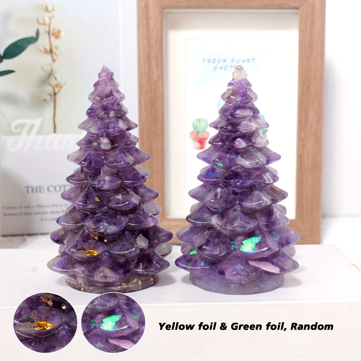 1pc Natural Stone Crystal Resin Christmas Tree Statue Ornament Christmas Tree Decoration Christmas Gifts Desktop Decoration Home Decoration -Jewelry Patterns