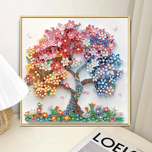 5D DIY Diamond Painting Kit - Colorful Flower Tree with Special Shape Crystal Rhinestones, Plant Theme Canvas Art for Adults, Handmade Embroidery Mosaic Craft, Sparkling Wall Decor Gift Idea