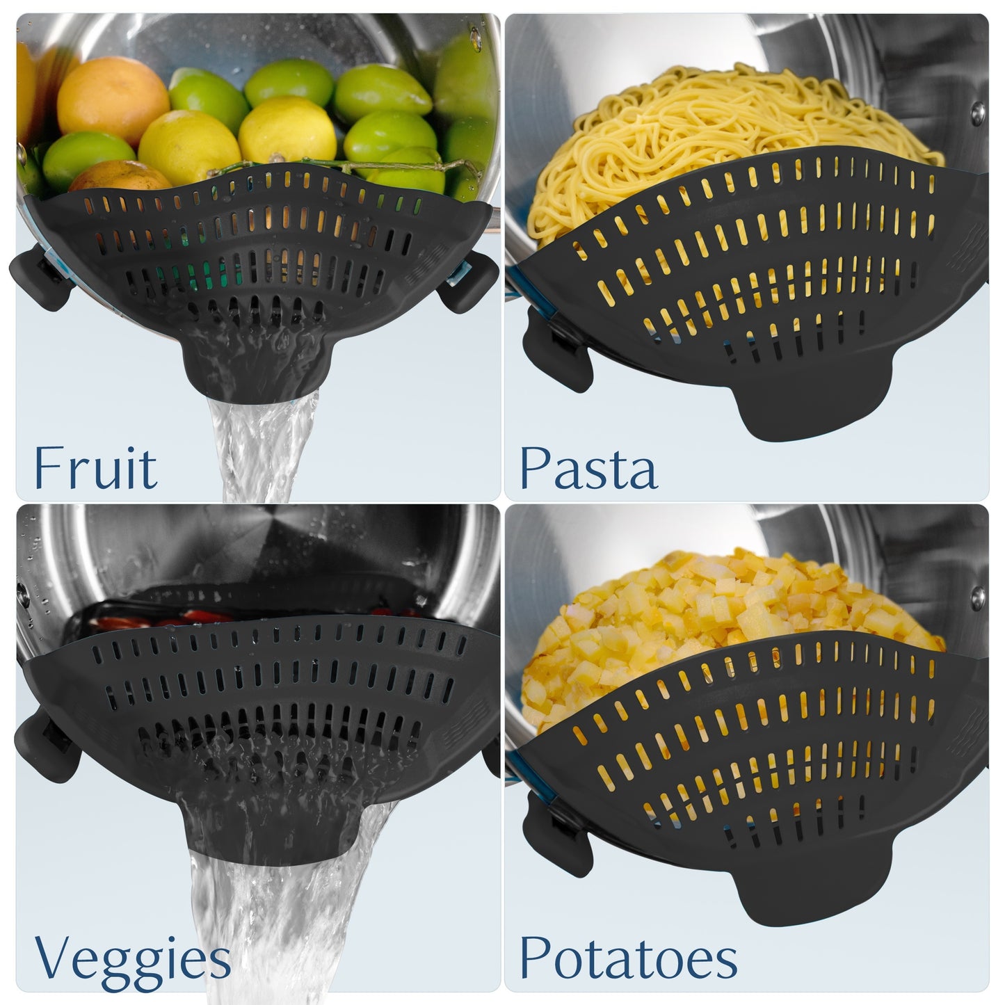 [1pc Adjustable Silicone Colander] Aberzey Adjustable Silicone Colander - 1pc Clip-On Pot Strainer for Easy Food Drainage - Durable, Heat-Resistant, and Easy to Clean Kitchen Tool for Noodles, Pasta, Veggies, and Fruits