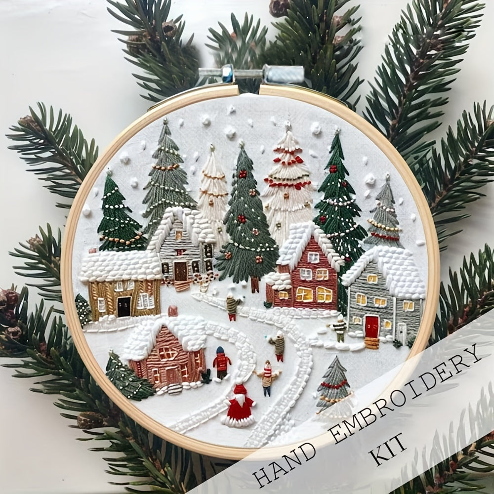 1pc Christmas Hand Embroidery Kit for Beginners, DIY Crafting Material Pack, Mixed Colors, Fabric, Seasonal All Year Round, Artwork, Sewing Supplies, Embroidery Supplies, Embroidery Hoop Kit