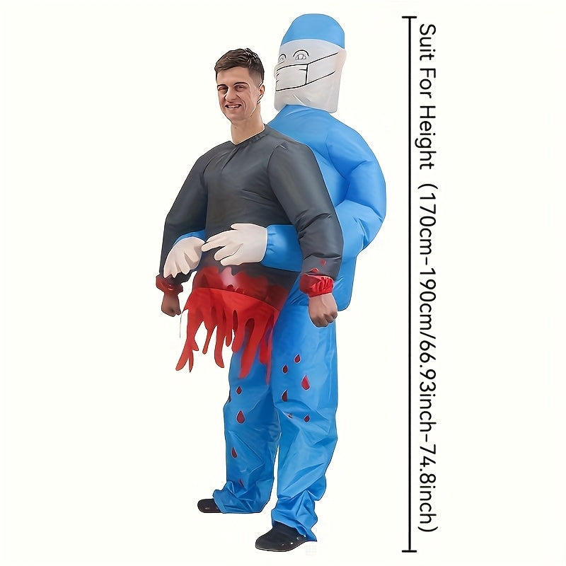 Spooky Halloween Inflatable Doctor Costume - Bloody Half-Body, USB Powered, Polyester Material, Scary Party Suit with Mask