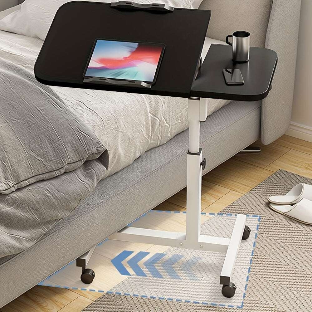 [Adjustable Laptop Desk] Portable Adjustable Height Sofa Bed Coffee Side Table | Modern Black Engineered Wood Laptop Desk for Living Room, Bedroom & Home Office | Easy Assembly, No Power Needed