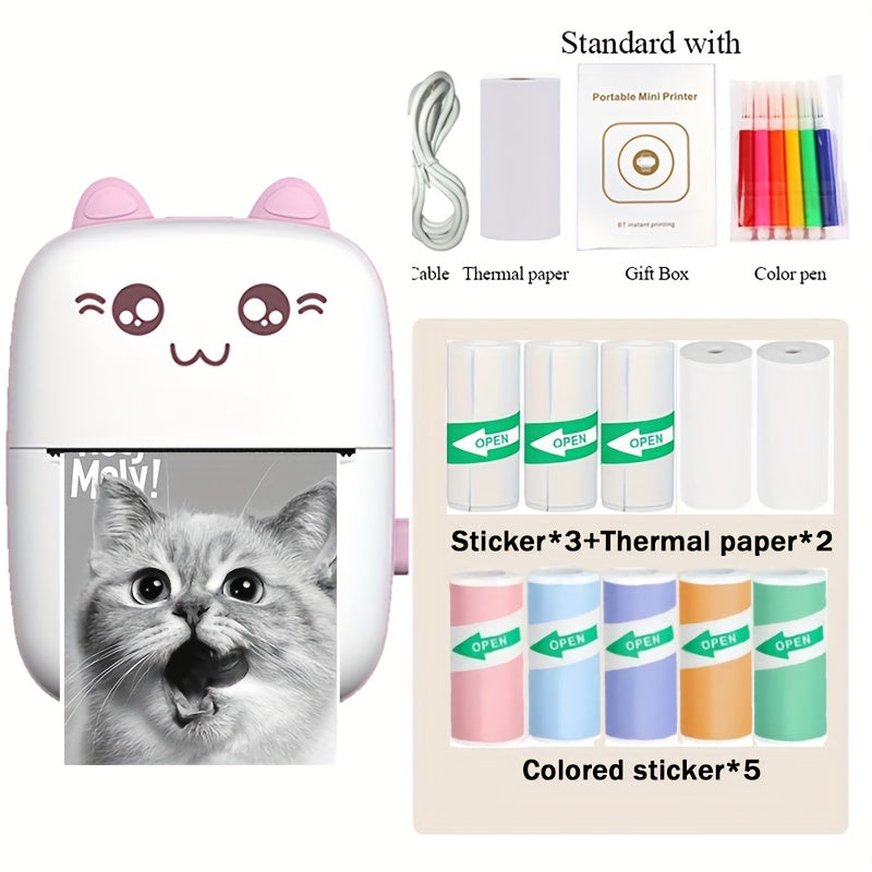 [Portable Thermal Printer] Wireless Thermal Printer | Portable Mini Pocket for Labels, Receipts, Photos, Notes, and Learning - Compact Inkless Smart Label Printer for Journals/Scrapbooks/Travel/Memo Lists/Home Office Use in Blue & Pink