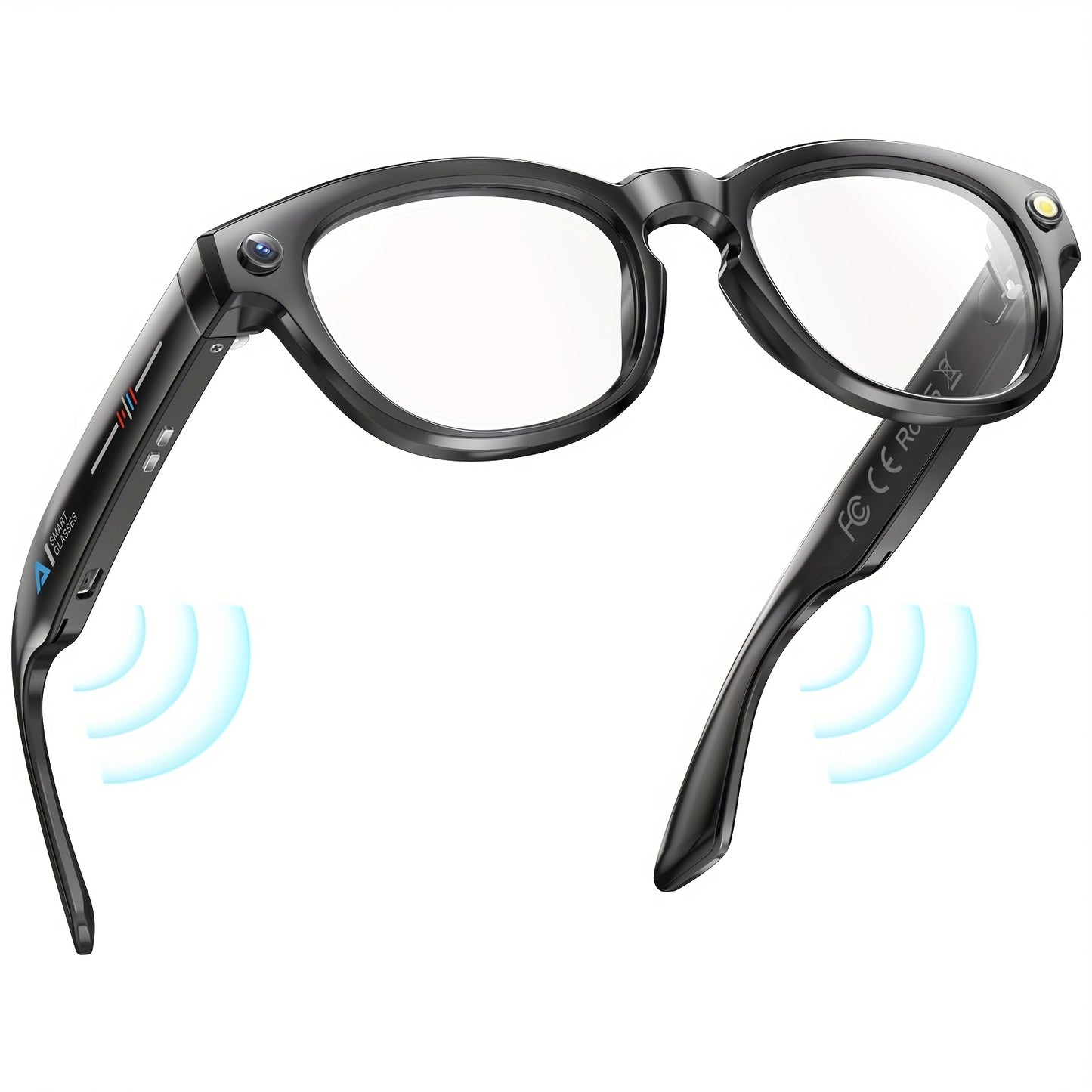 AI Voice Assistant Smart Glasses - Wireless Audio Calls, AI Translation, Remote Camera and Music Playback, Camera with LED Flashlight, Seamless App Connectivity for Recording Sports & Walking Data, the Perfect Gift