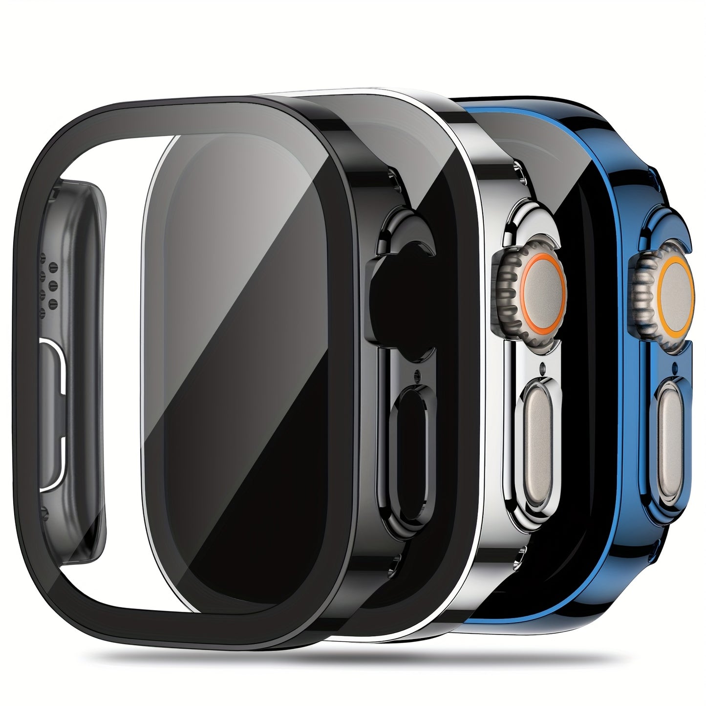 Set of 3, Full Coverage PC Protective Case for Apple Watch with Built-In Glass Screen Protector, Offering Comprehensive Protection, Lightweight And Scratch-Resistant, Suitable for 40MM, 41MM, 44MM, 45MM, And 49MM.