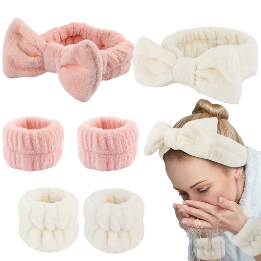 1pc/3pcs Adorable Bow Hair Band and Wristband Set, Soft Spa Headband for Washing Face, Makeup, Skincare, and Hair Styling