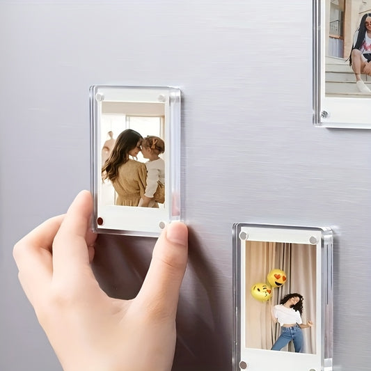 5pcs/10pcs Acrylic Refrigerator Magnetic Photo Frame, Double-sided Photo Refrigerator Magnet Frame, Photo Clip, Desktop Display Stand, Holiday Gift
