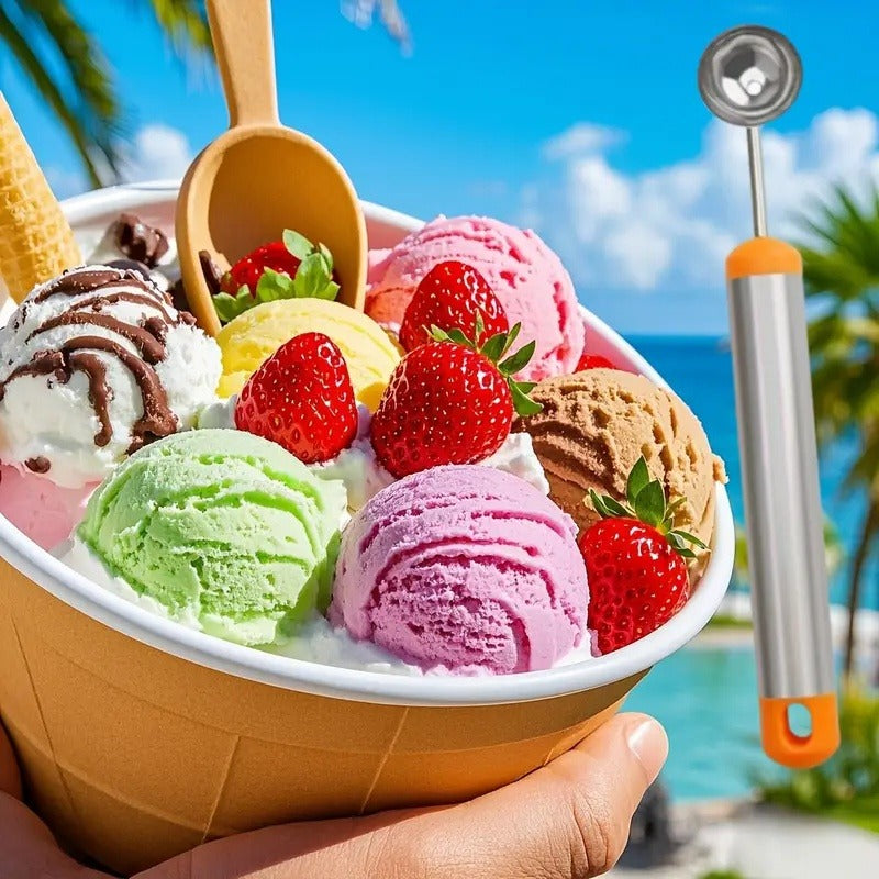 1pc Stainless Steel Watermelon Scoop - Multi-Purpose Fruit Cutter with Long Handle, Ice Cream Scoop, Baking Utensil, Decorative Food Scoop for Kitchen Tools