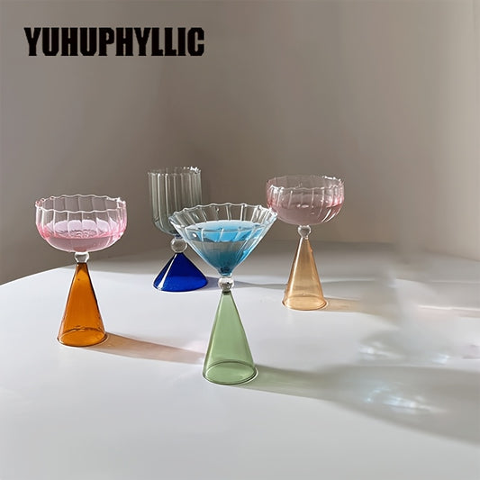 YUHUPHYLLIC 1pc Unique Flower Glass Drinking Cup Creative Wine Glass Colorful Cocktail Cup Used for Drinking Drinks Separated Water Cup Hand Wash Only Reusable Champagne Glass