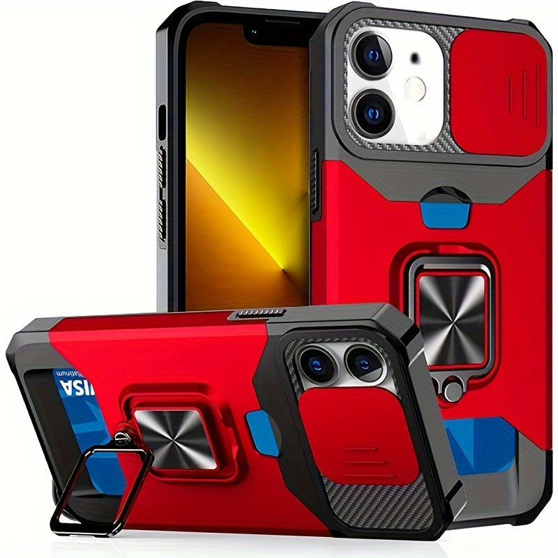 [1pc Heavy-Duty Phone Case] Heavy-Duty Shockproof Phone Case with a Metal Stand And Card Slot, Compatible with Iphone 16 Pro Max, 15 Pro Max, 14 Pro Max, And 13 Pro Max.