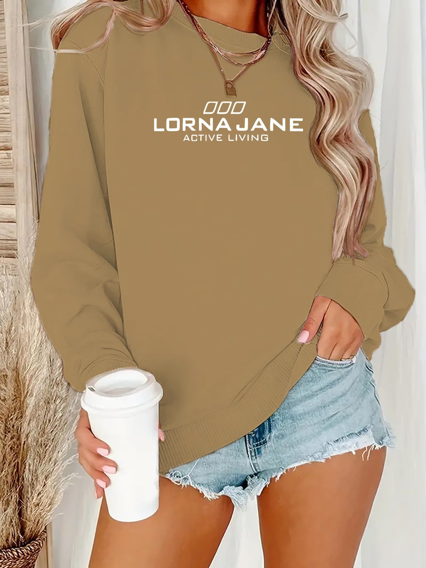 Women'S Green "Lorna Jane Living" Graphic Sweatshirt - Casual Long Sleeve Crewneck, Machine Washable Polyester, Perfect for Fall/Winter, Ladies Sweaters