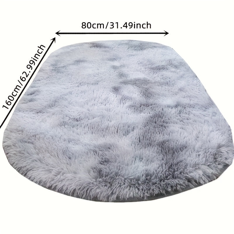[Ultra-Soft] Oval Tie-Dye Plush Area Mat | Luxurious Faux Fur | Anti-Slip Backing, Stain & Absorbent | Living Room & Bedroom | Modern