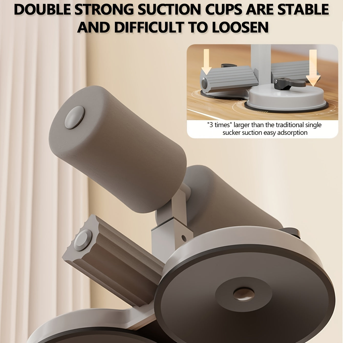 [Stainless Steel Sit-Up Assistant Bar] 3-Level Adjustable Stainless Steel Sit-Up Assistant Bar - Double Suction Cups, Home Gym Fitness Equipment for Core Workouts, Uncharged, Single Pack