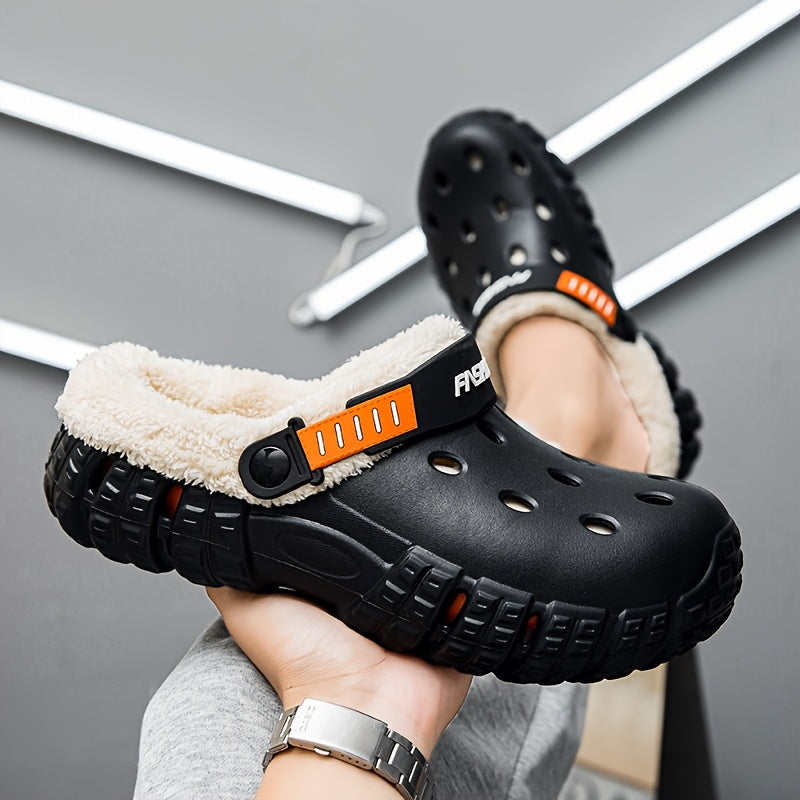 Unisex Winter Fleece-Lined Slip-On Clogs with Removable Plush Inner Lining, Non-Slip EVA Sole & Thick Insulation for Snow & Cold Weather - Beige Casual Shoes for Men and Women, Winter Shoes, Outdoor Footwear, Unique Tread Pattern, Durable Grip Footwear