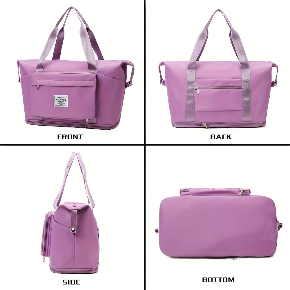 [Durable Travel Duffel] Durable Oxford Fabric Large-Capacity Foldable Travel Duffel Bag - Multi-Functional Outdoor Sports and Fitness Handbag with Dry/Wet Separation - Available in Gray/Purple/Blue/Black, Perfect for Gym, Weekend Getaways, and Travel Orga