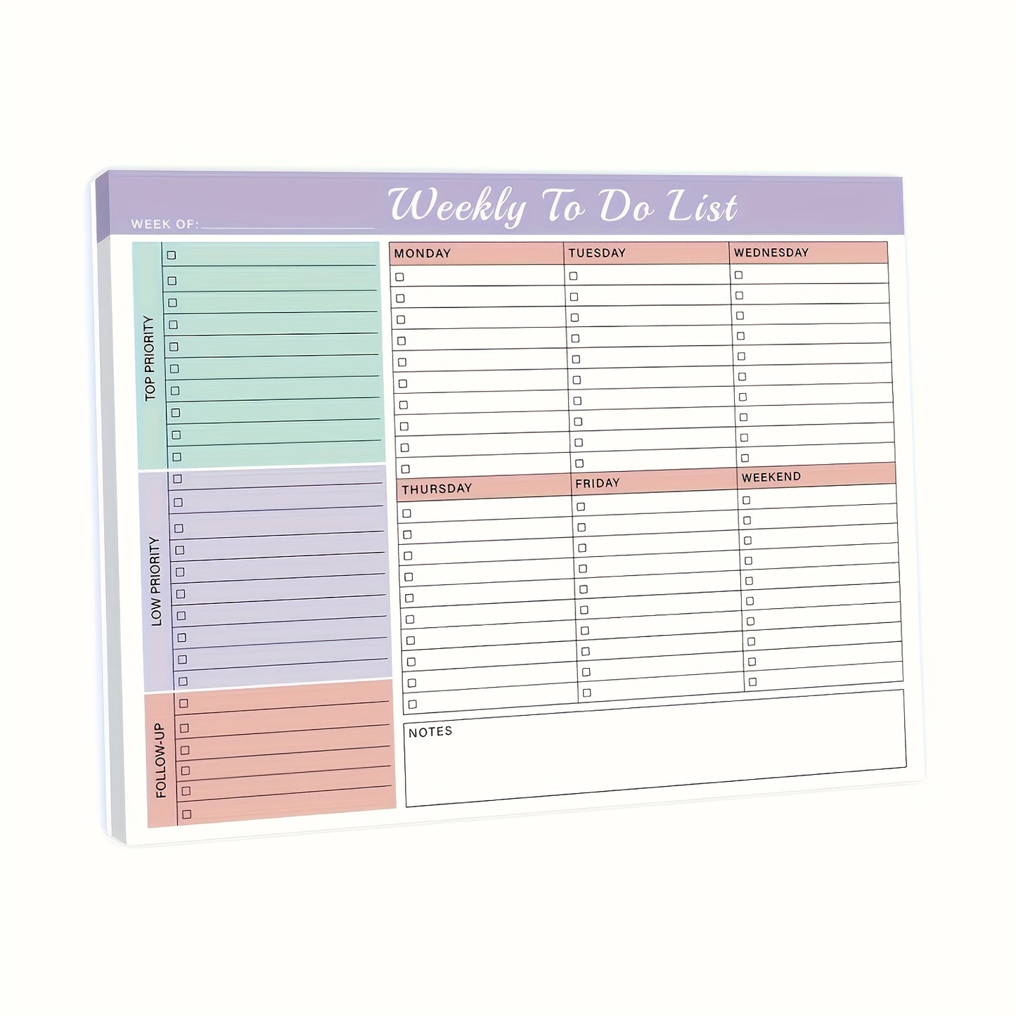 Weekly Planner Pad - Undated 52 Page Spiral or Glue Bound To-Do List, 8.5" x 11" Desk Task Planner for Work & Personal Organization