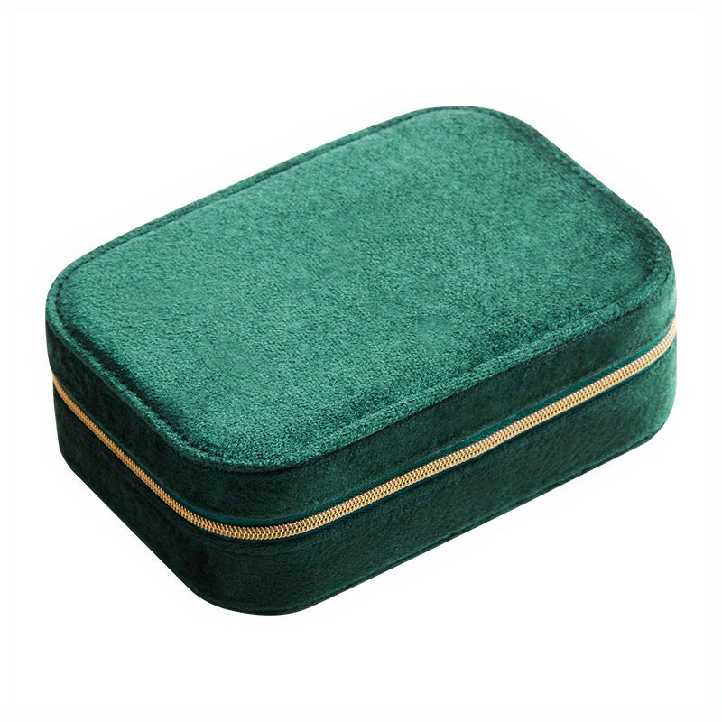 1pc Glam Style 3-Layer Velvet Jewelry Box with Zipper Closure - Multipurpose Rectangular Organizer with Necklace Hooks for Earrings, Necklaces, Rings, Watches, Hair Accessories - Ideal for Travel & Home Storage - Perfect for Christmas, New Year, Valentine