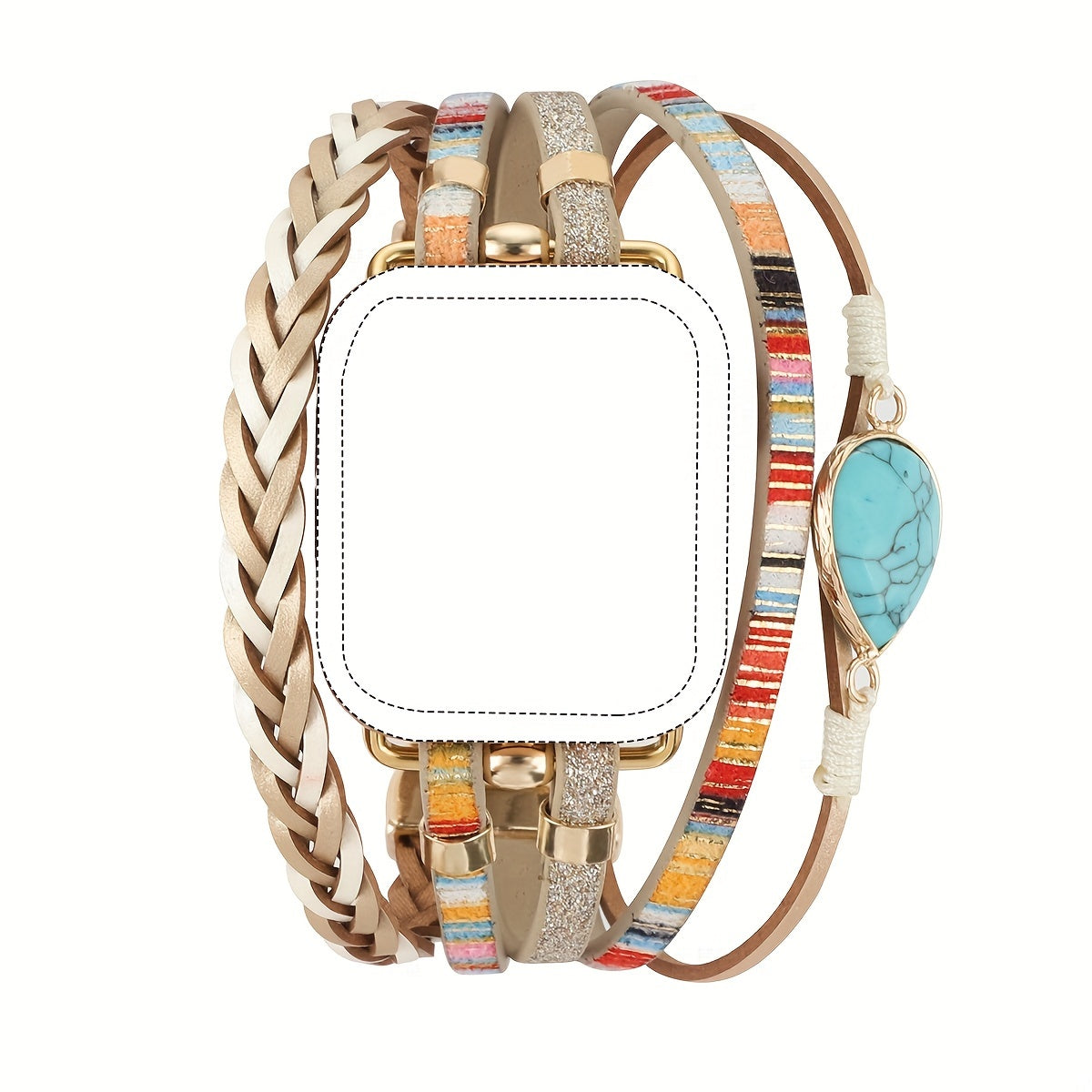 [Bohemian Metal Bracelet] Bohemian Style 1pc Multi-Layer Woven Metal Bracelet Watch Band for Apple Watch - 38mm to 49mm, Ultra Ultra 2 SE 9 8 7 6 5 4 3 2 1, Metal Buckle, No Battery Needed, Stylish Accessory