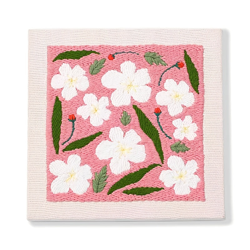 [1 Set Complete Beginner Punch Needle] 1 Set Punch Needle Beginner Kit with Adjustable Plastic Punches, Mixed Color Yarn, All Seasons Flower Theme Crafting Set, Complete Material Included