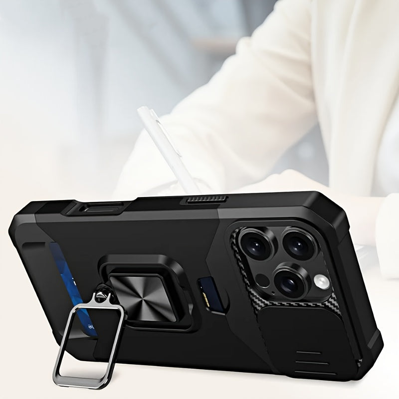[1pc Heavy-Duty Phone Case] Heavy-Duty Shockproof Phone Case with a Metal Stand And Card Slot, Compatible with Iphone 16 Pro Max, 15 Pro Max, 14 Pro Max, And 13 Pro Max.