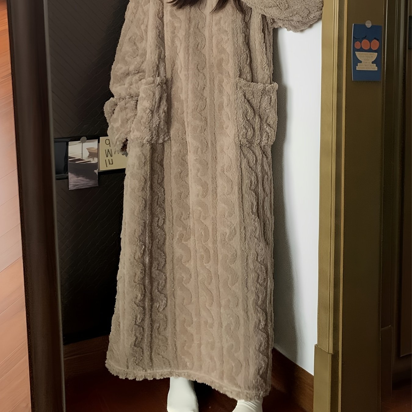 [Warm Fleece Nightgown] Warm Fleece-Lined Women's Long Sleeve Nightgown | Soft Plush Red Round Neck Machine Washable Cozy Pregnancy Pajama Dress for Fall & Winter, Maternity Pajamas, Casual Homewear