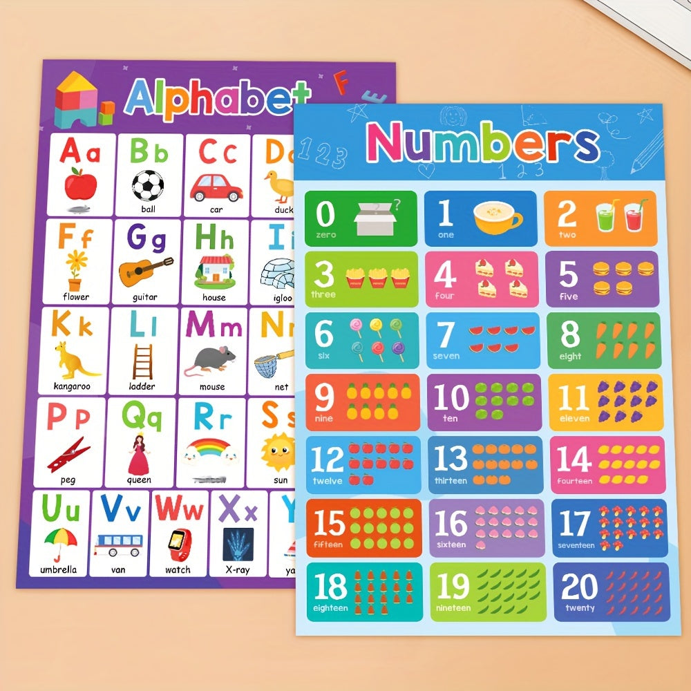 [Educational | Learning] 2-Pack Educational Learning Posters | ABC Alphabet & Numbers 1-20 Charts, Learning Aids, Homeschool Teaching Tools | Major Material Paper
