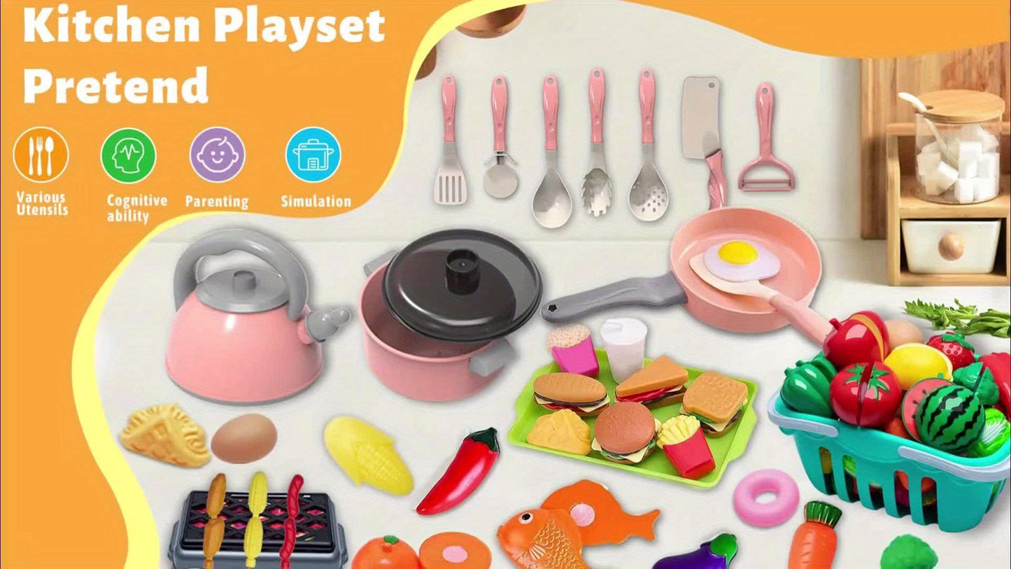 Play House Simulation Mini Kitchen Set, 61pcs/28pcs Youngsters's Simulation Mini Kitchenware Set Pressure Cooker Induction Cooker Cutting Fruit Kitchen Cooking Set Interactive Game Toy