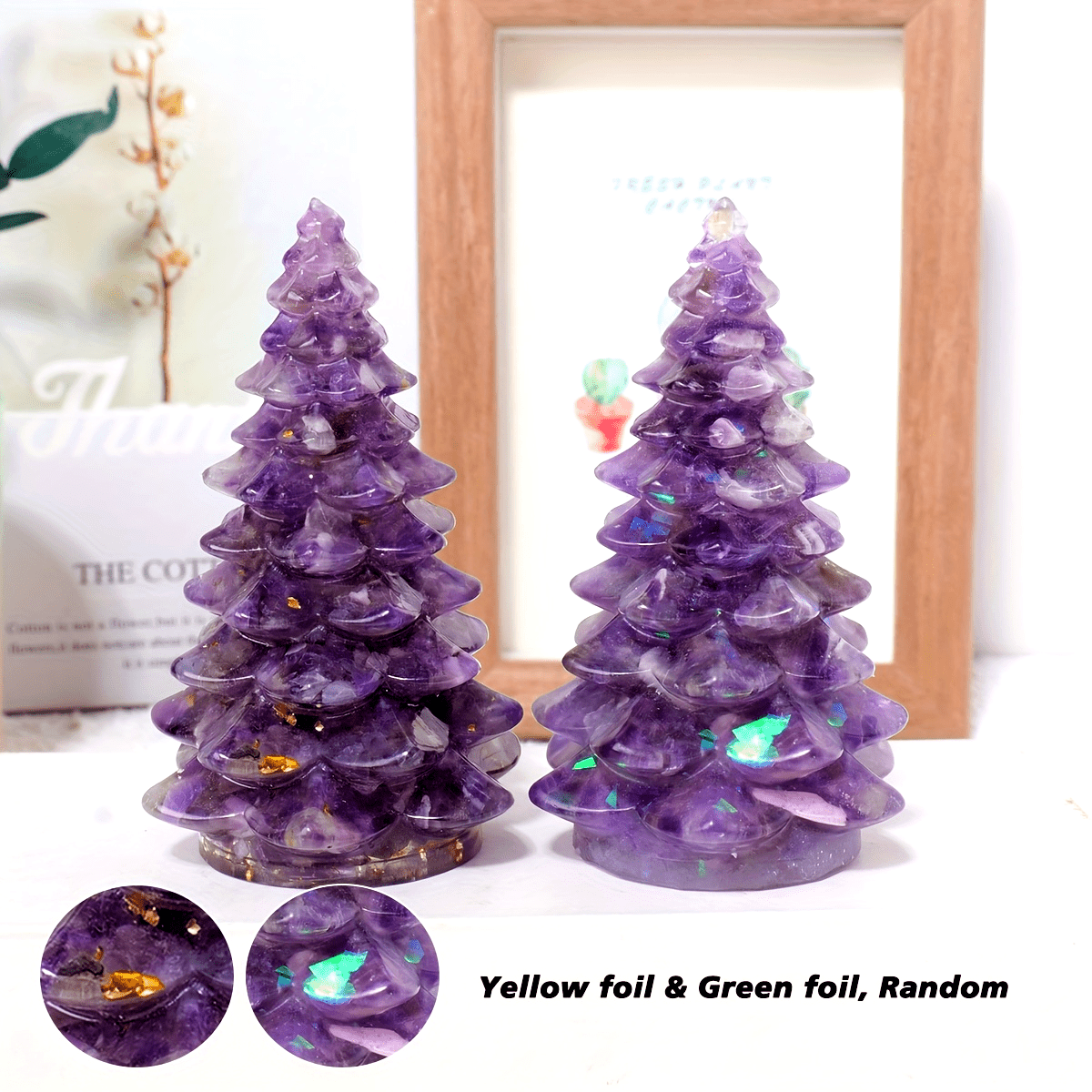 1pc Natural Stone Crystal Resin Christmas Tree Statue Ornament Christmas Tree Decoration Christmas Gifts Desktop Decoration Home Decoration -Jewelry Patterns