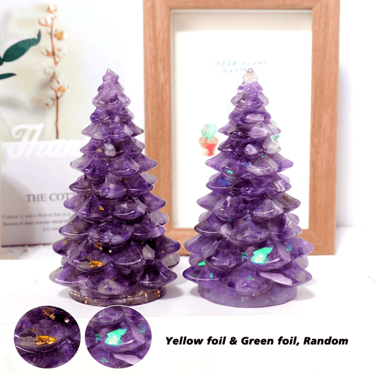 1pc Natural Stone Crystal Resin Christmas Tree Statue Ornament Christmas Tree Decoration Christmas Gifts Desktop Decoration Home Decoration -Jewelry Patterns