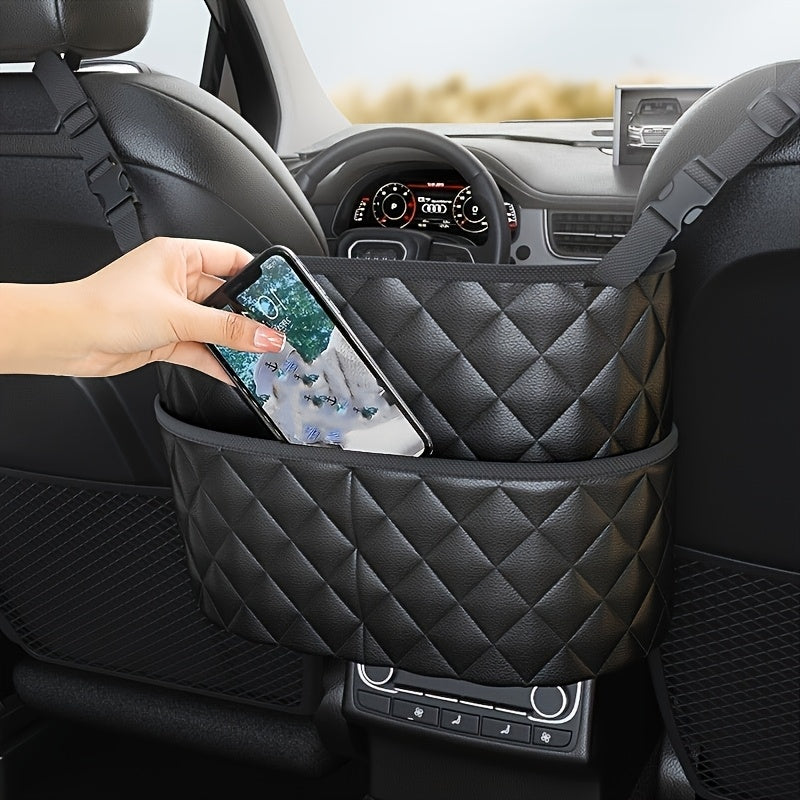 Spacious Luxury Faux Leather Car Seat Organizer - Hanging Mount Back Seat Storage with Multiple Compartments - Ideal for Family Cars, Travel & Daily Use