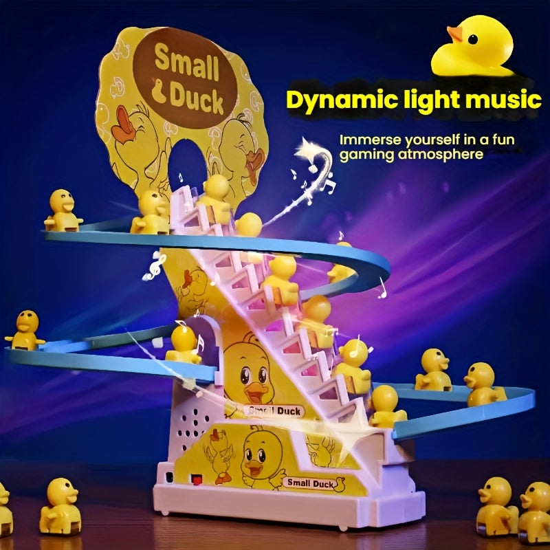 [Interactive Duckling Toy] Fun & Educational Interactive Electric Duckling Stair Climber Toy with Lights & Music | Slide Playset for Boys and Girls | Ideal Birthday, Easter, Halloween, Christmas Gift (Batteries Not Included)